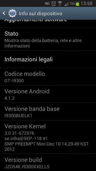 Sistema operativo Android 4.1.2 in arrivo anche sui dispositivi Galaxy SIII italiani!!
