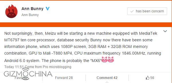 Specifiche Meizu MX6