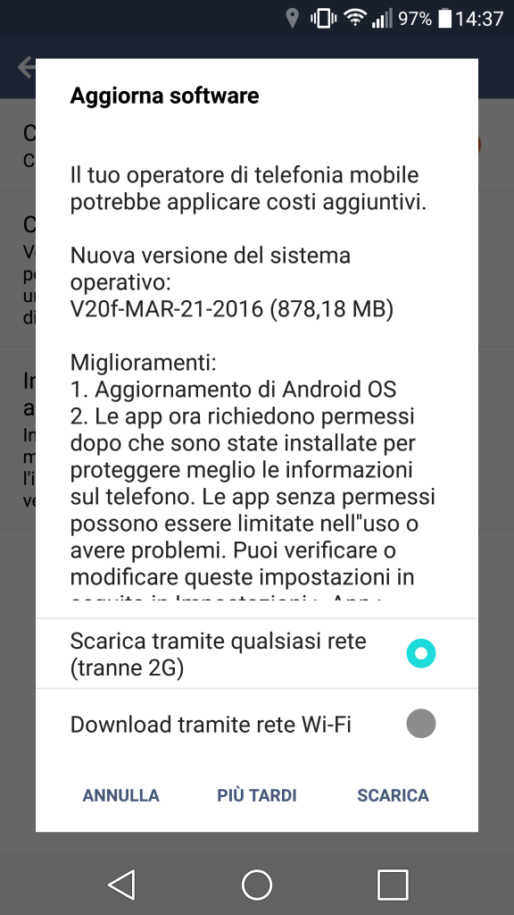 Aggiornamento Marshmallow LG G4 Brand TIM