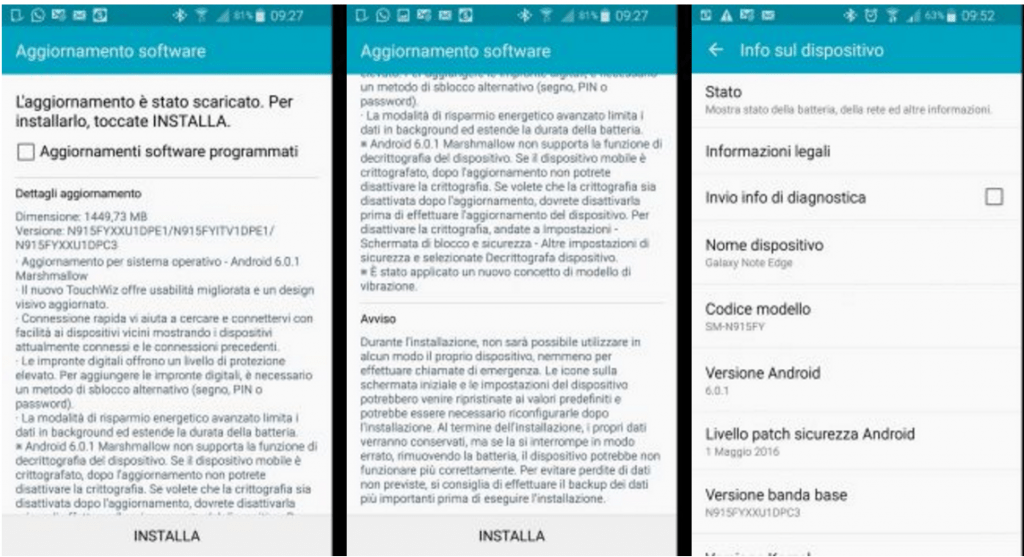 Aggiornamento Marshmallow Galaxy Note Edge 6.0.1