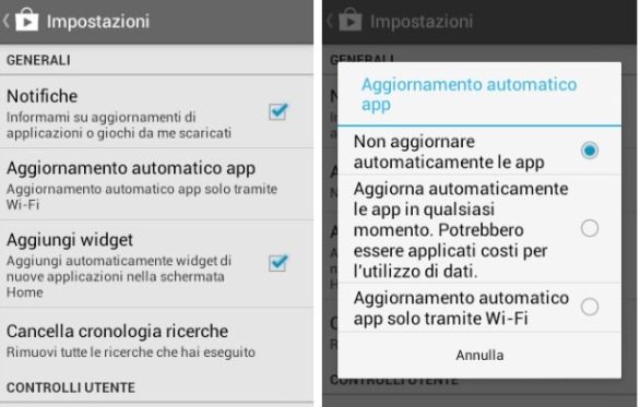 Come disattivare aggiornamento automatico delle applicazioni