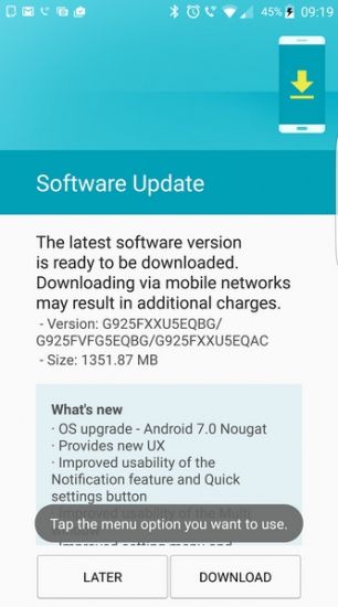 Aggiornamento Nougat Galaxy S6
