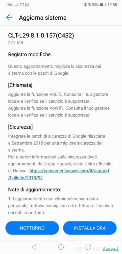 Aggiornamento Huawei P20 Pro